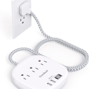 Flat Plug Power Strip, 6ft Ultra Flat Extension Cord – 3 Outlets 4 USB Ports (2 USB C) 22.5W/4.5A Desktop Charging Station, Power Strip No Surge Protection for Cruise Ship, Dorm Room Travel Essentials