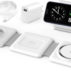 Charging Station for Apple Multiple Devices – 3 in 1 Foldable Magnetic Wireless Charger Dock – Travel Charging Pad for iPhone 17 16 15 14 13 12 Pro Max Plus Watch & Airpods