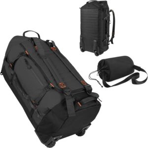 85L 29“ Foldable Rolling Backpack with Wheels, Soft-side Travel Duffle Bag with Separate Shoe Compartment, Full Quilted Bottom,Black