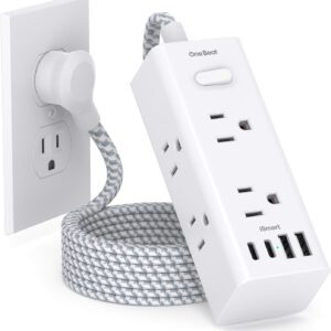 Power Strip Surge Protector – One Beat 6 Widely Outlets with 4 USB Ports (2 USB C), 5 Ft Extension Cord Flat Plug, Wall Mount Outlet Extender Small Power Strip for Travel Home Office College Dorm Room