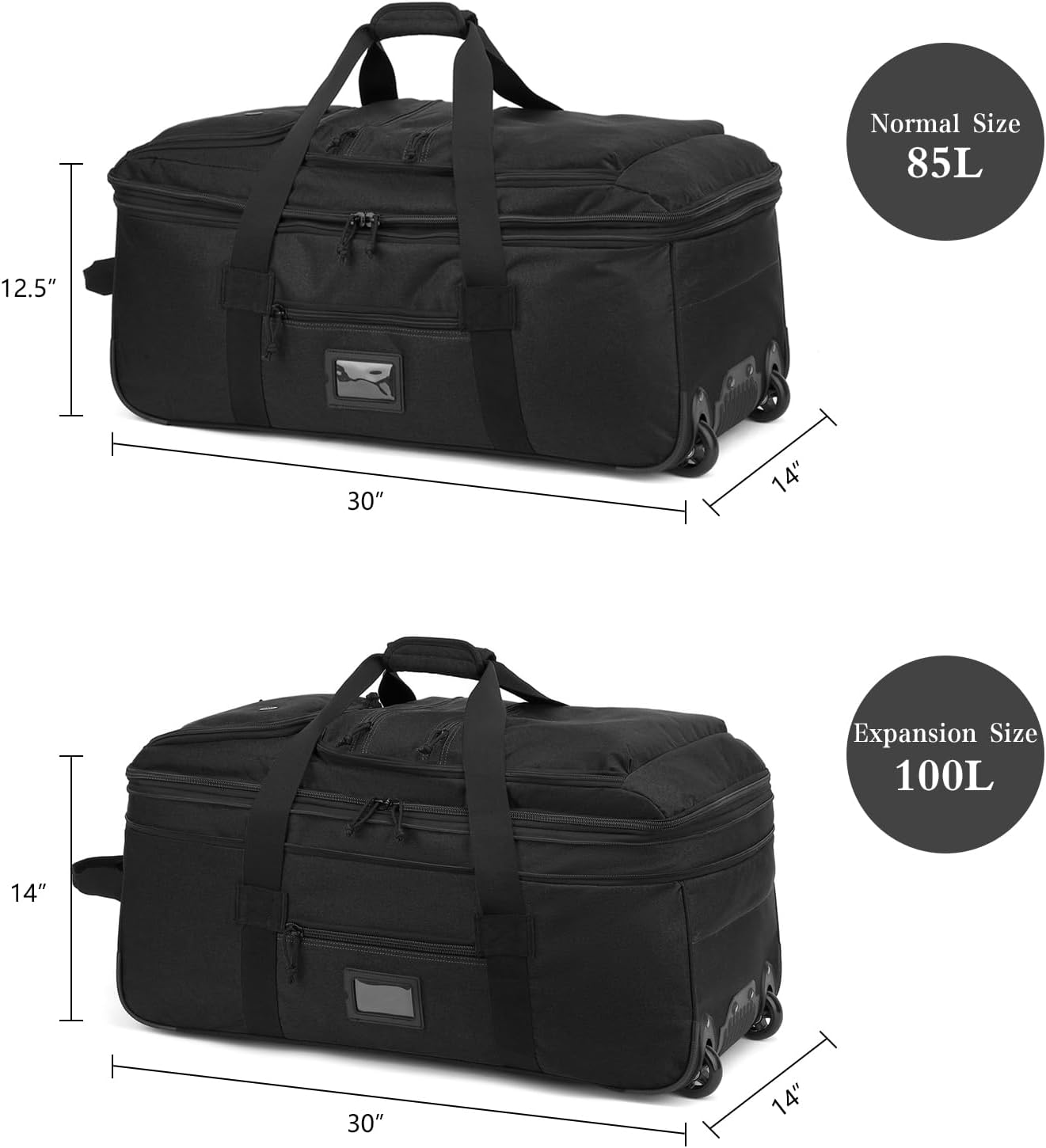 Large Foldable Duffle Bag with Wheels 85-100L Expandable Wheeled Travel Rolling Duffel Bag for Men Women, 30" Extra Large Collapsible Soft Luggage with Wet Pocket for Camping, XL Black - Image 7