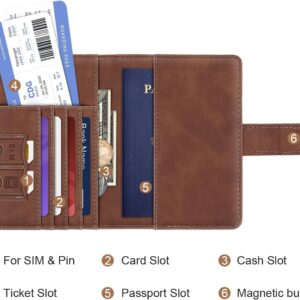 Passport Holder Wallet Cover Personalized Letter A-Z Travel Wallet RFID Blocking Passport Cover Wallet Case for Travel Passport Book Holders for Women and Men, Brown-J