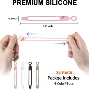 24Pcs Silicone Cable Straps Cord Organizer for Bundling Earphone, Phone Charger, Computer Cords, Reusable Cable Ties Wire Organizer in Home,Office,Kitchen,School (4 Colors)
