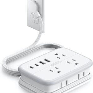NTONPOWER 10 in 1 Travel Power Strip, 6 Outlets 4 USB Ports(2 USB C), 4ft Extension Cord Wrapped Around Small Power Strip, Compact for Travel, Hotel, Cruise Approved, White