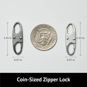 zelin Anti Theft Zipper Clips Double Opening Small Carabiner Clips, 4Pcs Elegant Zinc Alloy Zipper Pull Replacement for Travel, Commuting and Camping (Space Grey)