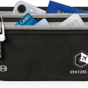 VENTURE 4TH Money Belt for Travel – Slim Hidden Under-Clothes RFID Blocking Anti-Theft Passport Holder & Travel Wallet Pouch for Men & Women to Protect Cash, Cards & Documents (Black)