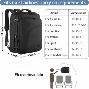 MATEIN Carry on Backpack, Extra Large Travel Backpack Expandable Airplane Approved Weekender Bag for Men and Women, Water Resistant Lightweight Daypack for Flight 40L, Black