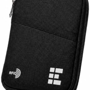 Zero Grid RFID Passport Holder & Travel Wallet, Zippered Wallet for Men & Women, Fits Passport, Cards, Cash, Tickets, ID, Sim Card; Premium & Compact Travel Document Holder – Midnight Black