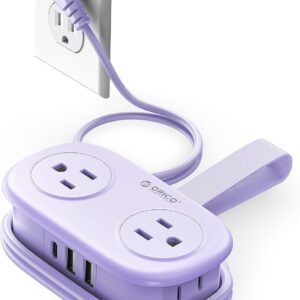 ORICO 4FT Purple Cruise Approved Travel Power Strip with 4 AC Outlets, 2 USB-A Ports, and 1 USB-C Port, 45° Flat Plug Extension Cord with Non Surge Protector for Travel/Home/Dorm/Office-AP3