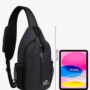 WATERFLY Crossbody Sling Backpack Sling Bag Travel Hiking Chest Bag Daypack (Black)