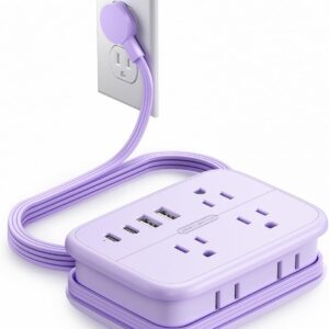 NTONPOWER Purple Travel Power Strip, 6 Outlets 4 USB Ports(2 USB C), 4ft Purple Extension Cord Wrapped Around Small Power Strip, Compact for Travel, Hotel, Cruise Approved