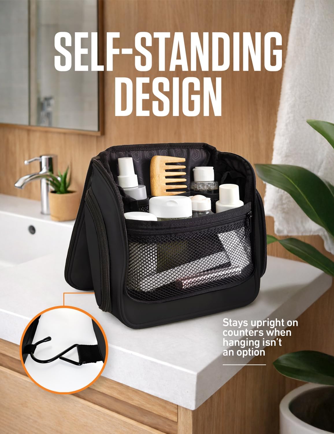 VENTURE 4TH Hanging Travel Toiletry Bag for Women & Men – Large Toiletry Organizer with 18 Compartments, Removable TSA Pouch, Travel Wash Bag for Toiletries, Makeup & Shaving Kit (Black) - Image 5