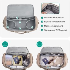 BAGSMART Travel Duffel Bags with Dividers, 32L Gym Duffle Bag with Laptop Compartment, Carry On Weekender Overnight Bag, Shoe Bag, PVC Wet Pocket, Brown
