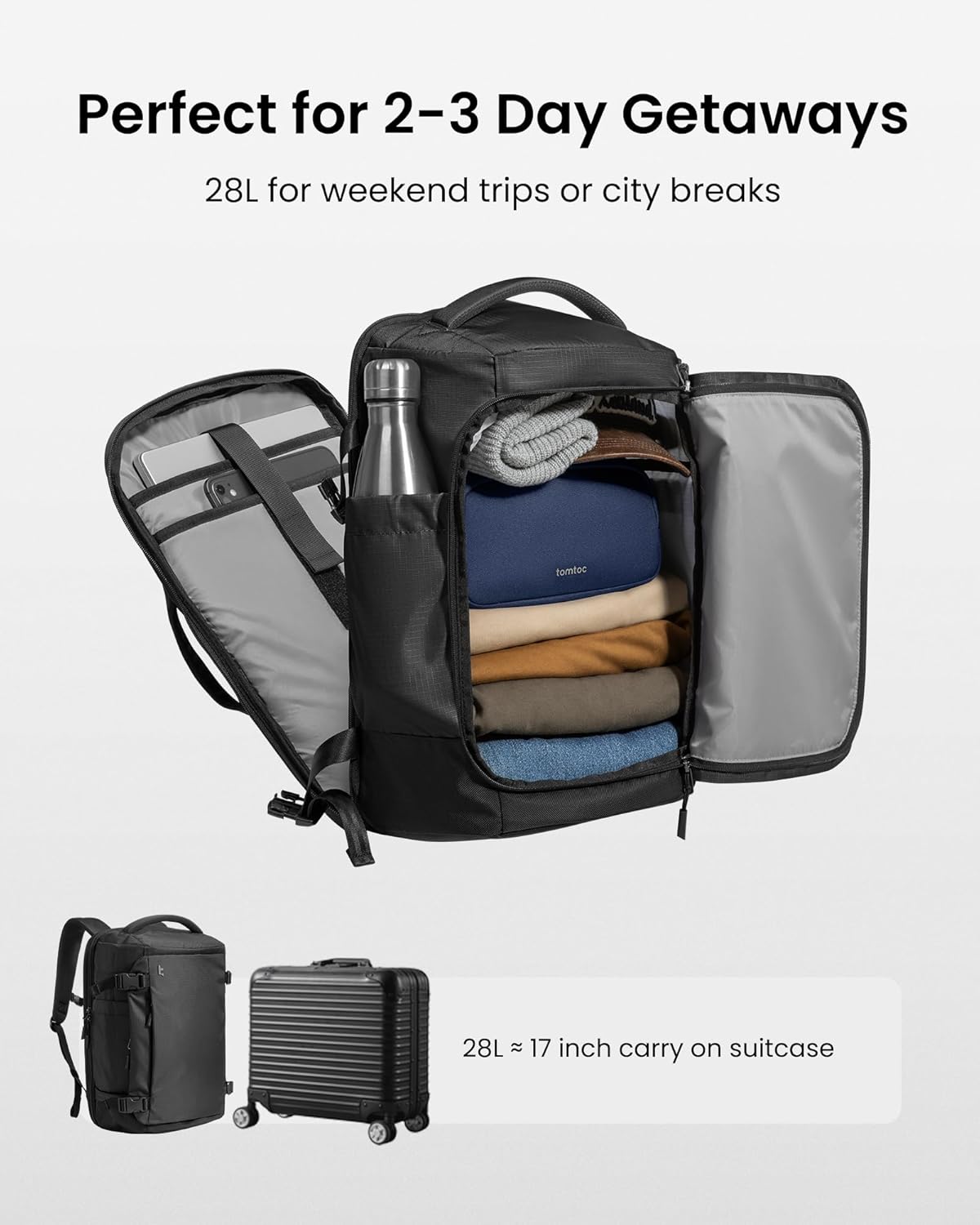 tomtoc Travel Backpack 28L, TSA Friendly Flight Approved Carry-on Luggage, Personal Item Travel Bag, Water-resistant Lightweight Business Rucksack, Durable Bag Fits 16 Inch Laptop - Image 3