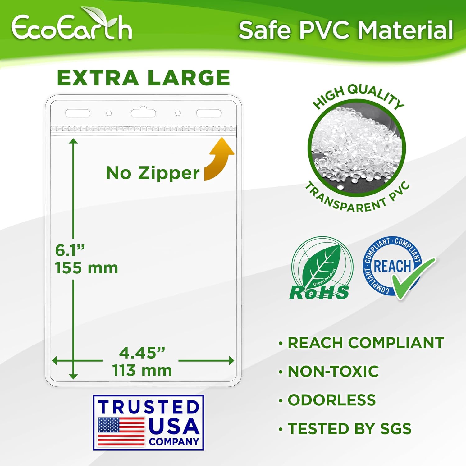 EcoEarth Passport & Identification Card Holders with Soft Edge (Clear, 4x6 Inch, 250 Pack), Extra Large Vertical ID Holder, Zipperless Plastic Name Badge Holders - Image 3