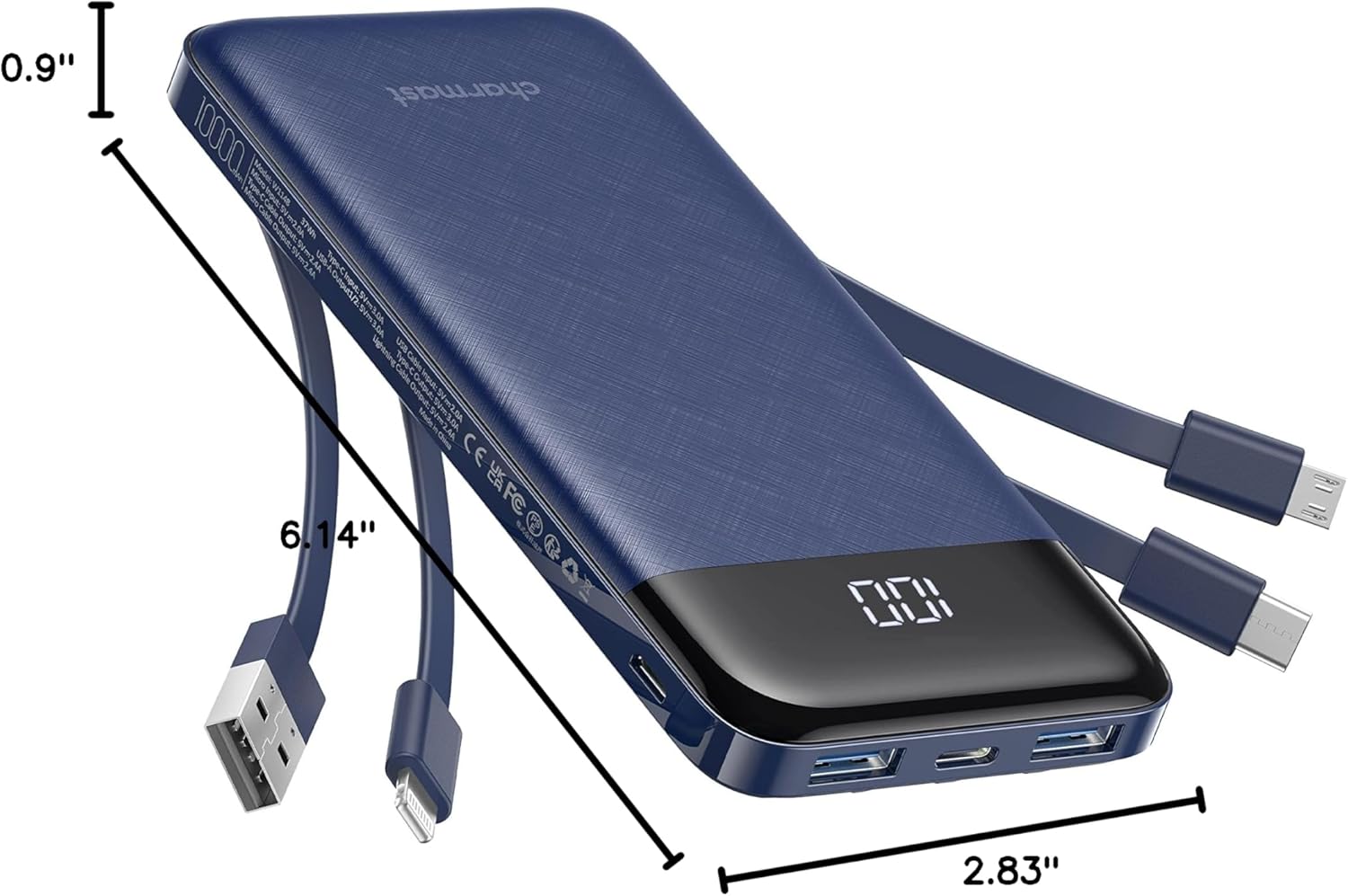 charmast Portable Charger with Built in Cables, Power Bank with Cords Wires, Slim 10000mAh Travel Battery Pack 6 Outputs 3 Inputs 3A Fast Charging for Samsung Google Pixel LG Moto iPhone iPad - Image 9