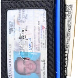 Buffway Slim Minimalist Front Pocket RFID Blocking Leather Wallets for Men and Women – Carbon Fiber Black