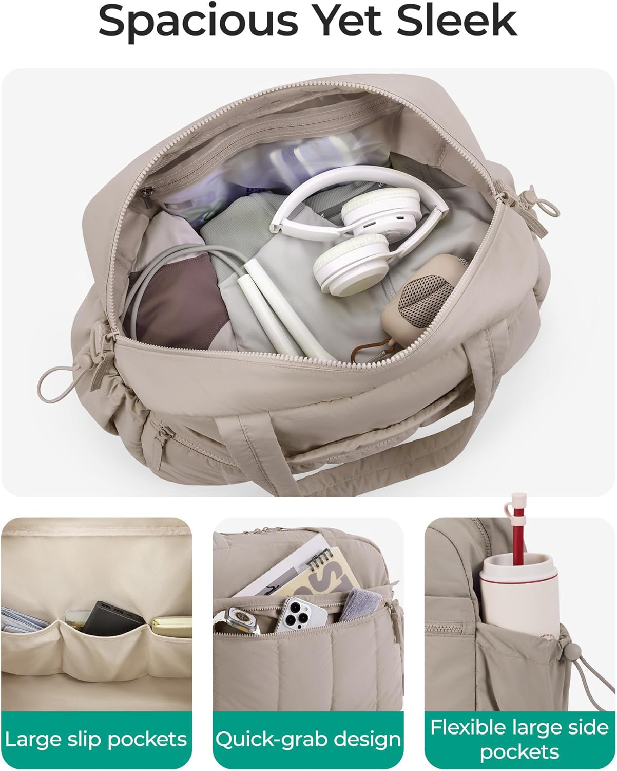 BAGSMART Gym Bag for Women, Duffle Bag for Travel with Wet Pocket, Lightweight Carry on Weekender Duffel, Water Resistant - Image 3