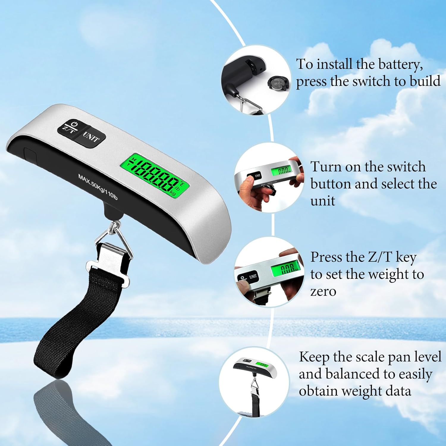 Luggage Scale, 110lb Luggage Weight Scale with 4 Unit Switching Functions&LED Display, Luggage Scale Travel Digital for Weighing Luggage, Backpacks, Packages and Markets - Image 5