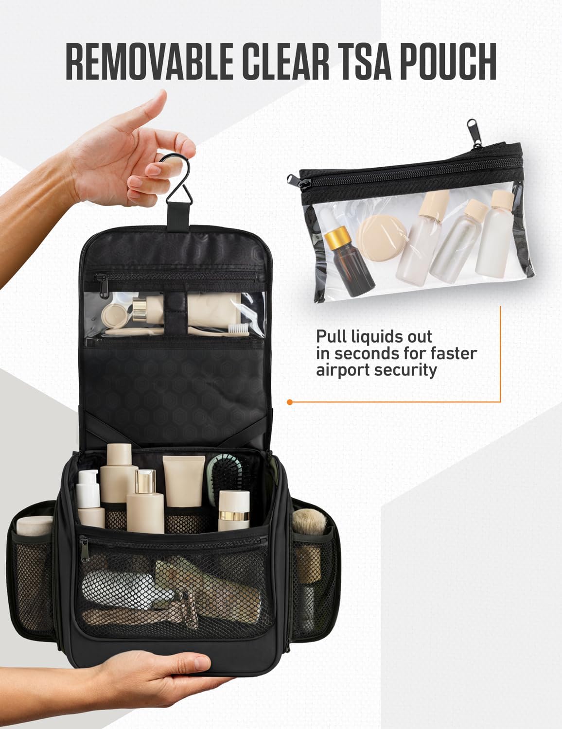 VENTURE 4TH Hanging Travel Toiletry Bag for Women & Men – Large Toiletry Organizer with 18 Compartments, Removable TSA Pouch, Travel Wash Bag for Toiletries, Makeup & Shaving Kit (Black) - Image 9