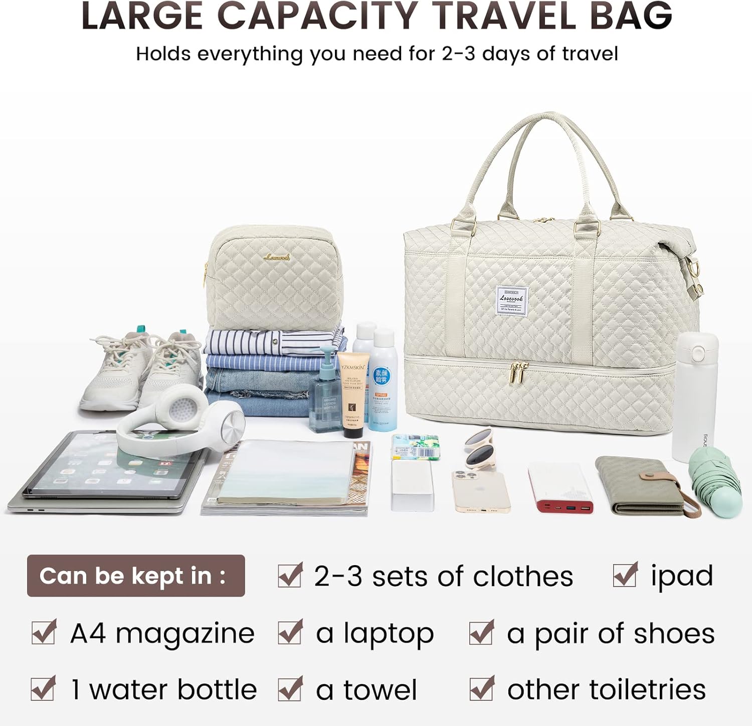 LOVEVOOK Travel Duffle Bag,Weekender Bags for Women with Shoe Compartment,Carry on Overnight Bag with Toiletry Bag,Gym Duffel Bag with Wet Pocket, Hospital Bags for Labor and Delivery - Image 7