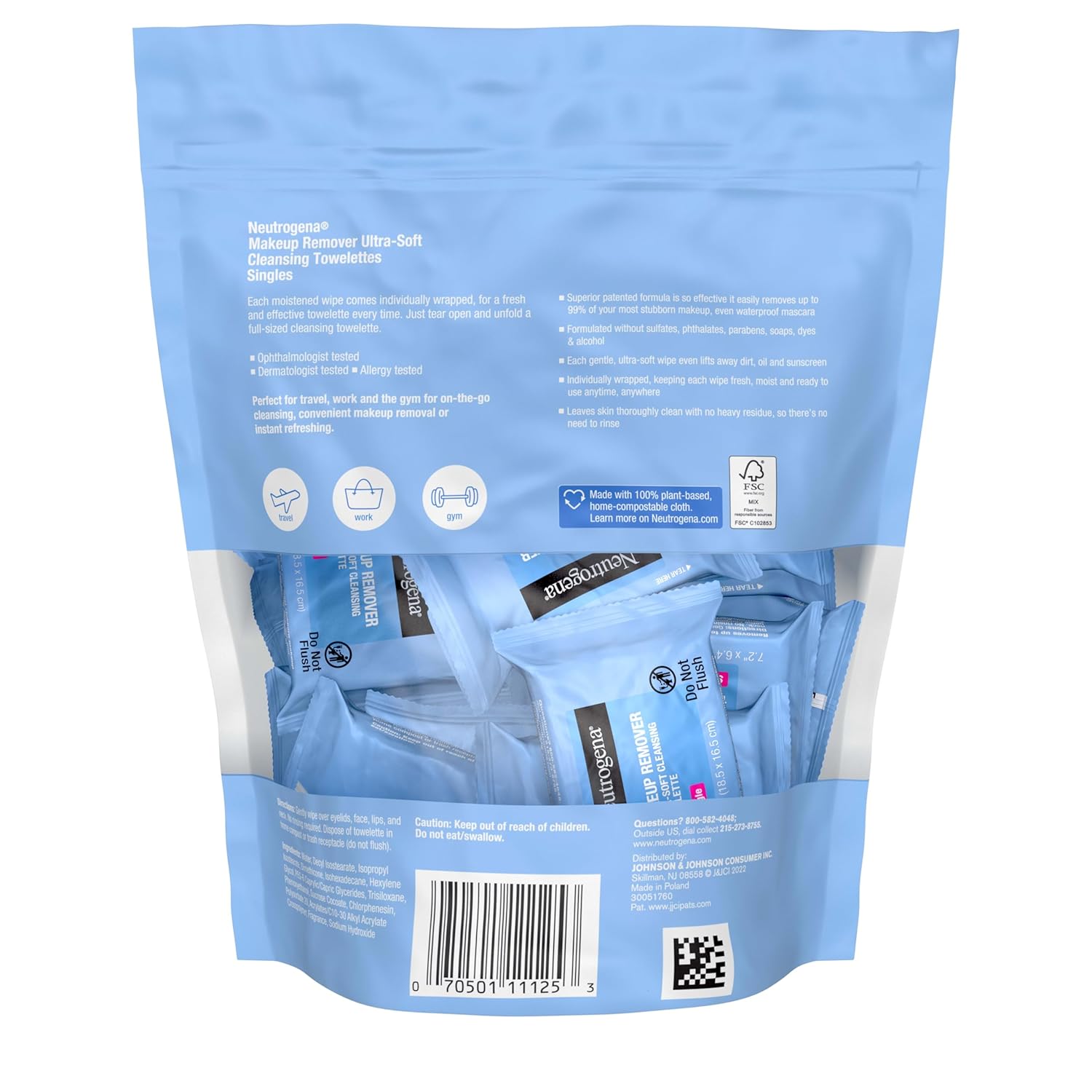 Neutrogena Makeup Remover Wipes, Daily Single Face Cleansing Towelettes, Makeup Removing Cleansing Wipes Removes Dirt & Oil, Alcohol-Free Face Towelettes, 20 ct - Image 6