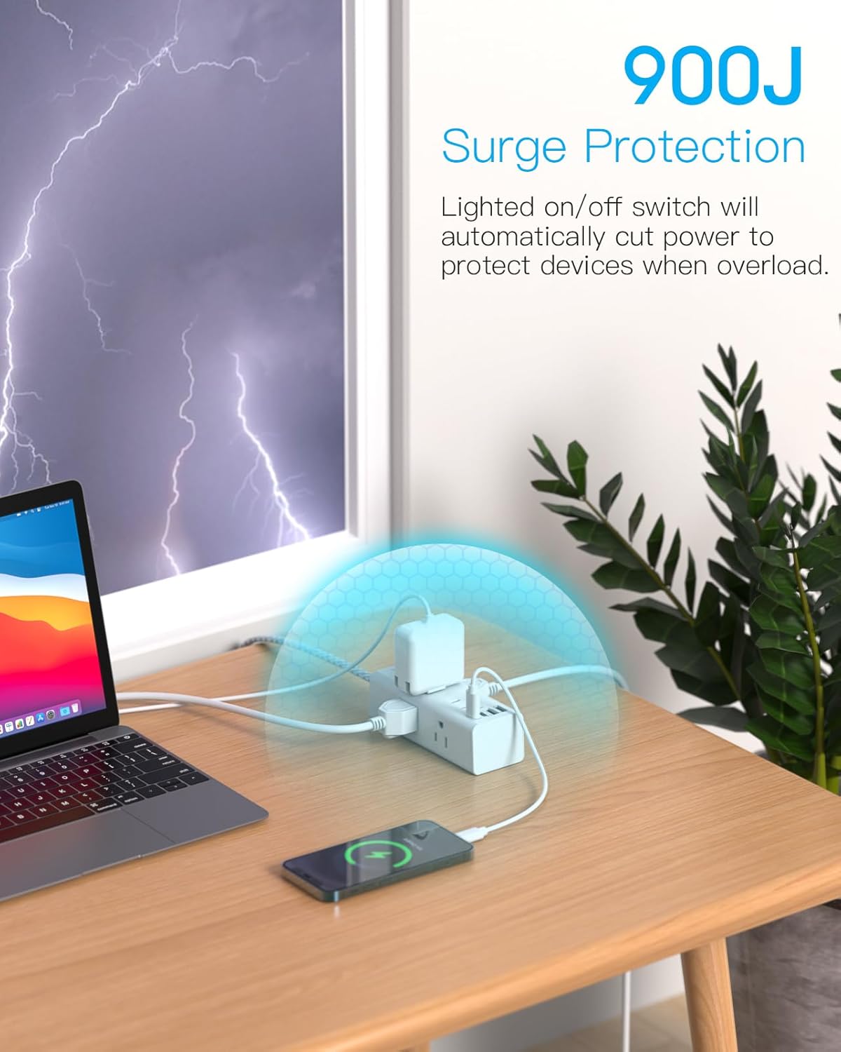 Power Strip Surge Protector - One Beat 6 Widely Outlets with 4 USB Ports (2 USB C), 5 Ft Extension Cord Flat Plug, Wall Mount Outlet Extender Small Power Strip for Travel Home Office College Dorm Room - Image 4