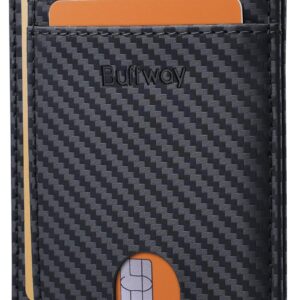 Buffway Slim Minimalist Front Pocket RFID Blocking Leather Wallets for Men and Women – Carbon Fiber Black
