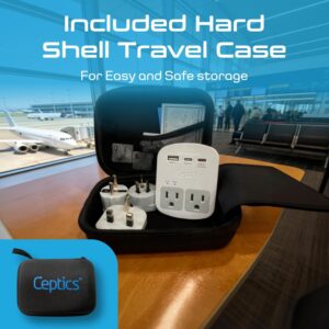 Ceptics 35W Universal Travel Adapter Kit – 2 USA sockets, USB-A, USBC, 1x PD 35W USB-C and USBC Cable, Surge Protected, Plugs for EU, UK, China, AU, Japan – for Laptop, Phone, Camera-ETL Tested