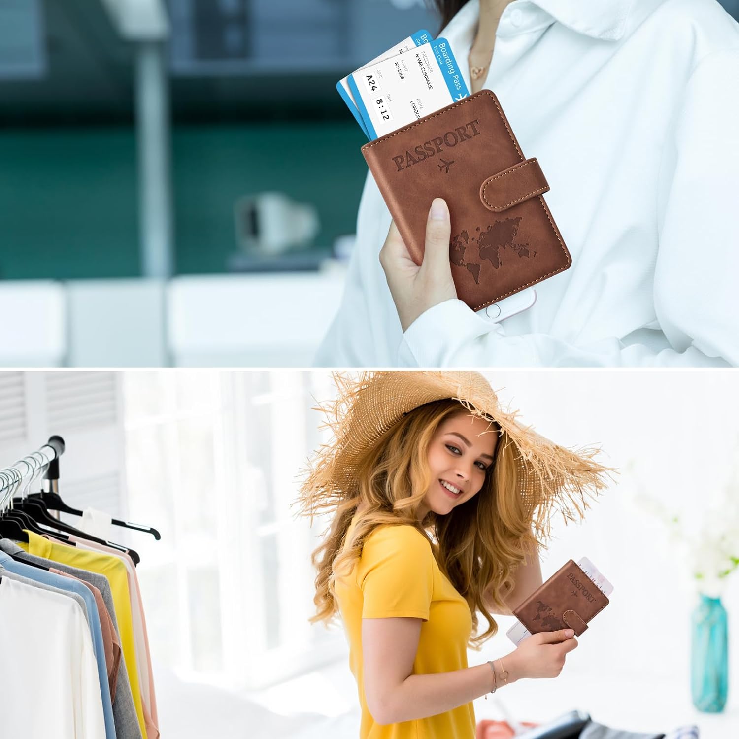 Eoehro Passport Holder for Travel Essentials, Passport Wallet Cover Case for Travel Must Haves Accessories,Passport Book Holders for Women and Men(brown) - Image 6