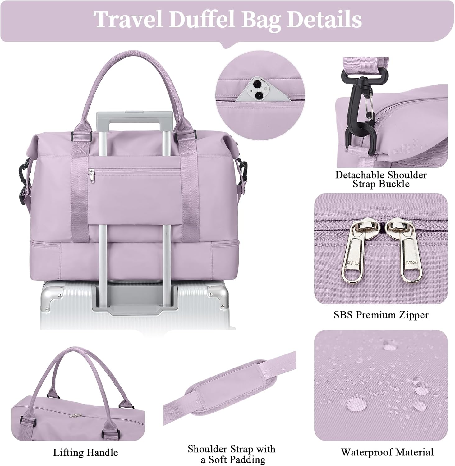 Weekender Bags for Women,Personal Item Travel Bag with Shoes Compartment,Overnight Travel Duffel Bag with Toiletry Bag - Image 6