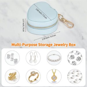KUKUVR Mini Heart Jewelry Box with Keychain, Portable Travel Jewelry Organizer Case for Rings Earrings Necklaces, Small Gift for Women Travel Gym Daily Use (Blue)