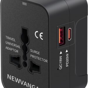 Travel Adapter USB C, Universal All in One Worldwide Travel Adapter Fast Charge GaN PD3.0 Type C USB-A Quick Charging Ports Power Converters Wall Charger AC Power Plug Adapter for USA EU UK AUS Black