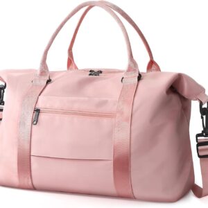 TOPBAG Travel Duffle Bag, Waterproof Weekender Carry On Tote Bags for Women, Sport Gym Bag for Men, Hospital Bag for Labor and Delivery, Overnight Luggage Bag with Trolley Sleeve Coral Pink