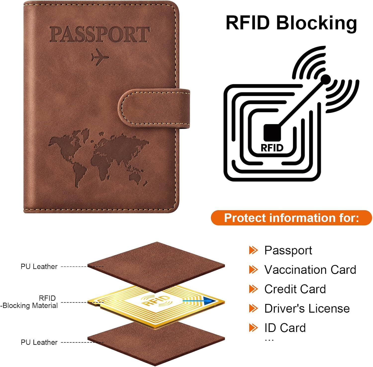 Eoehro Passport Holder for Travel Essentials, Passport Wallet Cover Case for Travel Must Haves Accessories,Passport Book Holders for Women and Men(brown) - Image 4