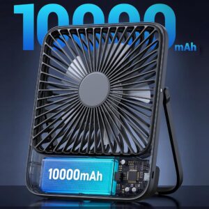 Warmco 10000mAh Portable Travel Fan 7-inch, Up to 24H Runtime, Ultra-thin Quiet Rechargeable Battery Operated Desk Fan with Digital Display for Camping, Office, Bedroom, Cruise Essentials