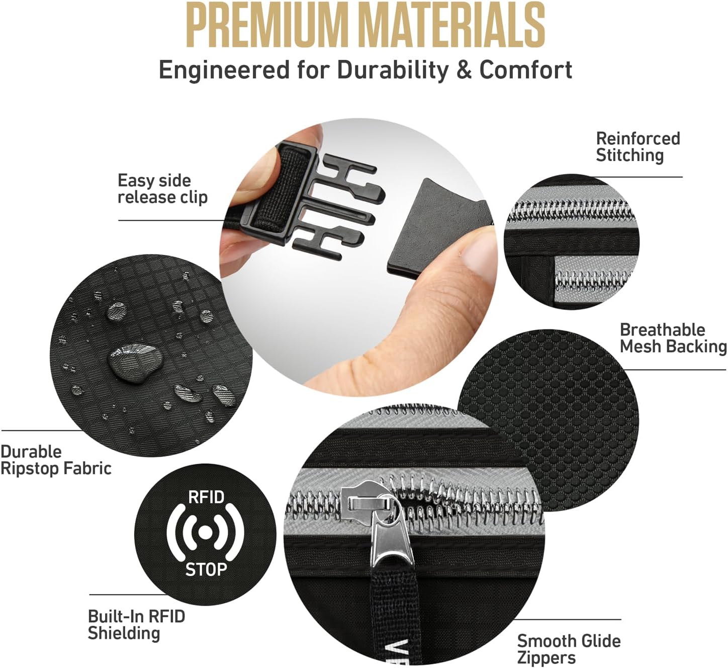 VENTURE 4TH Money Belt for Travel – Slim Hidden Under-Clothes RFID Blocking Anti-Theft Passport Holder & Travel Wallet Pouch for Men & Women to Protect Cash, Cards & Documents (Black) - Image 6
