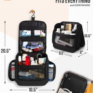 VENTURE 4TH Hanging Travel Toiletry Bag for Women & Men – Large Toiletry Organizer with 18 Compartments, Removable TSA Pouch, Travel Wash Bag for Toiletries, Makeup & Shaving Kit (Black)