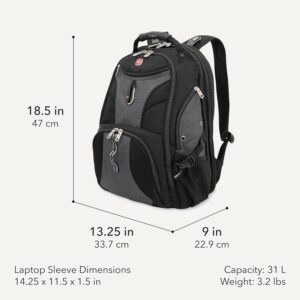 SWISSGEAR 1900 ScanSmart TSA Laptop Backpack Fits 17 Inch Laptop with RFID Protection and Tablet Pocket, Grey/Black, 19-Inch