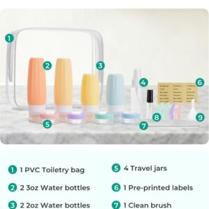 BAGSMART 18 Pack TSA Approved Travel Bottles for Toiletries, Leak Proof Silicone Travel Size Containers Bottles for Shampoo, Purple