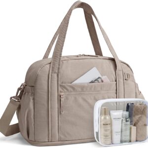 BAGSMART Expandable Personal Item Travel Bag, Lightweight Gym Bag for Women, 24L Weekender Travel Duffle with Toiletry Bag, Carry on Overnight Duffel, Camel