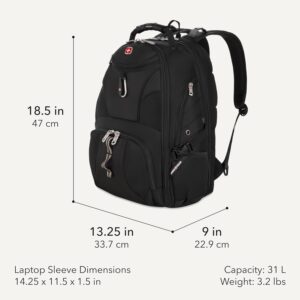 SWISSGEAR 1900 ScanSmart TSA Laptop Backpack Fits 17 Inch Laptop with RFID Protection and Tablet Pocket, Black, 19-Inch