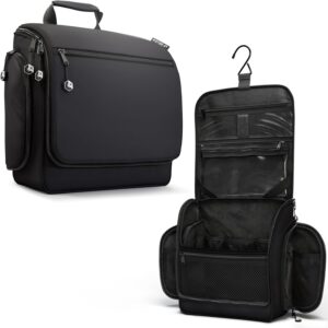 VENTURE 4TH Hanging Travel Toiletry Bag for Women & Men – Large Toiletry Organizer with 18 Compartments, Removable TSA Pouch, Travel Wash Bag for Toiletries, Makeup & Shaving Kit (Black)