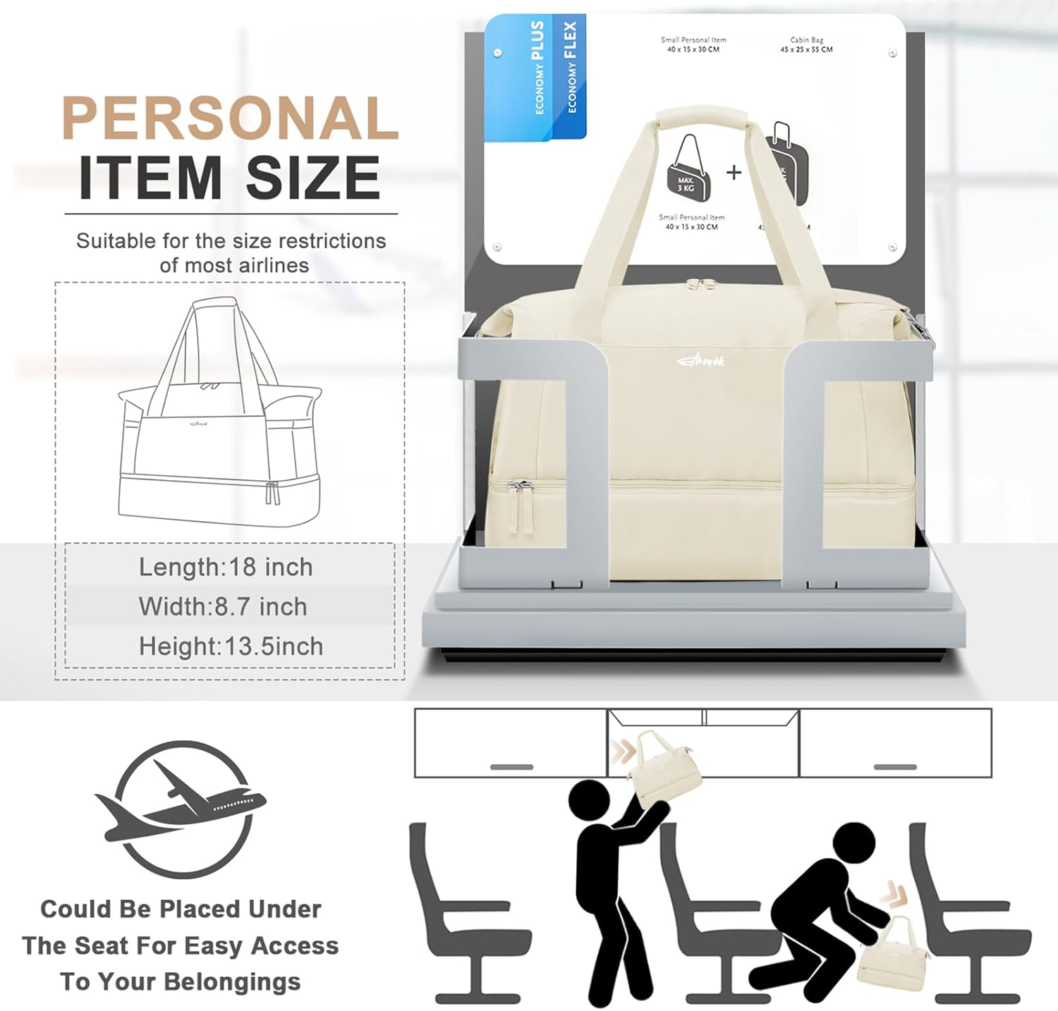 ETRONIK Gym Bag for Women, Personal Item Travel Bag with Shoes Compartment, Weekender Overnight Duffel Bag with Wet Pocket, Carry On Bag for Women, Travel, Gym, Weekend (Beige) - Image 2