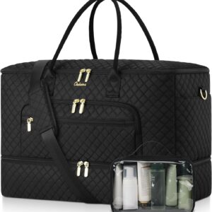 Travel Duffle Bag, Wide Open Large Weekender Bag for Women with Shoe Compartment, Carry on Overnight Bags with Toiletry Bag, Hospital Bag for Women Labor Delivery with Wet Pocket (Black)