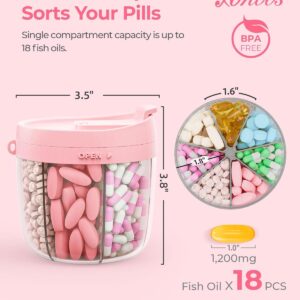 AMOOS Cute Pill Dispenser with 7 Compartments, Pill Bottle Organizer with Anti-Mix Design, Portable Pill Organizer for Travel with Wide Mouth for Easy Access, BPA-Free Patented Pill Container, Pink