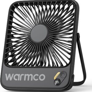 Warmco 10000mAh Portable Travel Fan 7-inch, Up to 24H Runtime, Ultra-thin Quiet Rechargeable Battery Operated Desk Fan with Digital Display for Camping, Office, Bedroom, Cruise Essentials