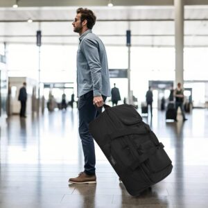 Large Foldable Duffle Bag with Wheels 85-100L Expandable Wheeled Travel Rolling Duffel Bag for Men Women, 30″ Extra Large Collapsible Soft Luggage with Wet Pocket for Camping, XL Black