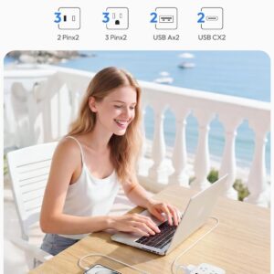 NTONPOWER 10 in 1 Travel Power Strip, 6 Outlets 4 USB Ports(2 USB C), 4ft Extension Cord Wrapped Around Small Power Strip, Compact for Travel, Hotel, Cruise Approved, White