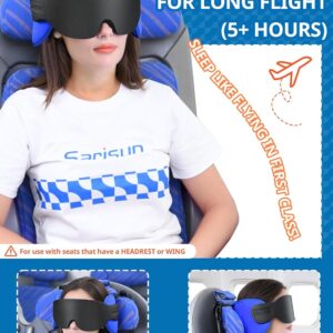 SARISUN Travel Pillows for Airplanes, Airplane Pillow for Long Flight, Airplane Head Strap with Eye Mask for Sleep, Travel Neck Pillow for Car Road Trip, 360° Support Headrest, Stop Bobblehead, Black